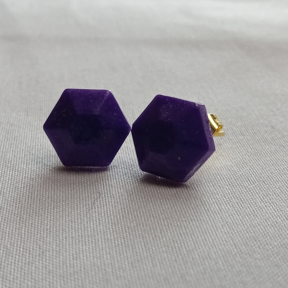 Hexagonal Purple Stud Earrings